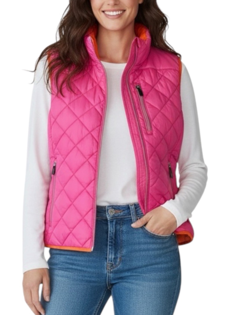 LANDS’ END Primaloft Quilted Puffer Zip Up Vest in Pink/Orange Size L (12-14)